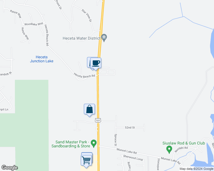 map of restaurants, bars, coffee shops, grocery stores, and more near 87669 U.S. 101 in Florence