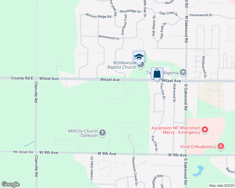 map of restaurants, bars, coffee shops, grocery stores, and more near 3101-3149 Witzel Avenue in Oshkosh