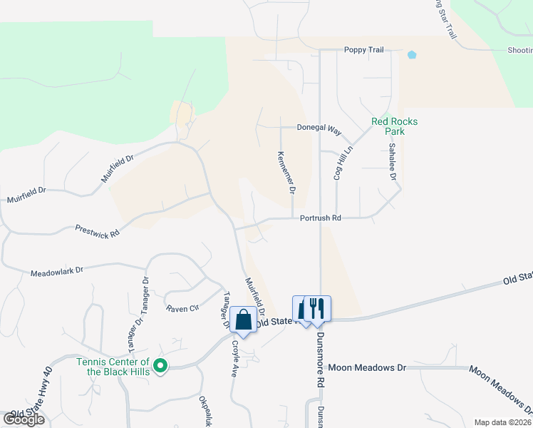 map of restaurants, bars, coffee shops, grocery stores, and more near 6918 Ainsdale Court in Rapid City