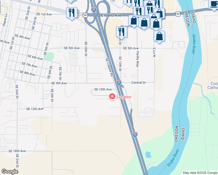 map of restaurants, bars, coffee shops, grocery stores, and more near 1196 Southeast 9th Avenue in Ontario