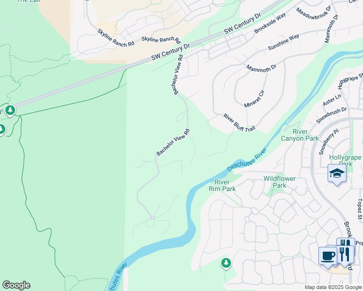 map of restaurants, bars, coffee shops, grocery stores, and more near 61060 Bachelor View Road in Bend