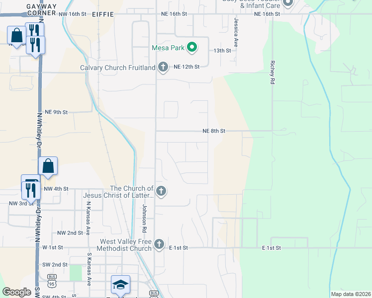 map of restaurants, bars, coffee shops, grocery stores, and more near 733 Lilac Street in Fruitland