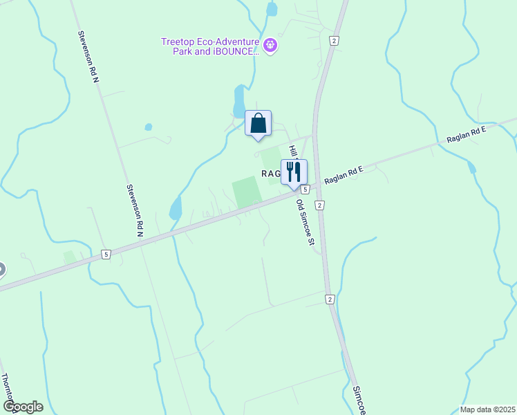 map of restaurants, bars, coffee shops, grocery stores, and more near 101 Raglan Road West in Oshawa
