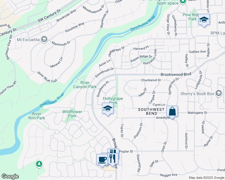 map of restaurants, bars, coffee shops, grocery stores, and more near 61054 Chamomile Place in Bend