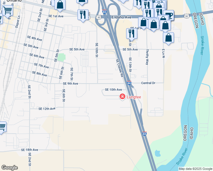 map of restaurants, bars, coffee shops, grocery stores, and more near 1082 Southeast 9th Avenue in Ontario