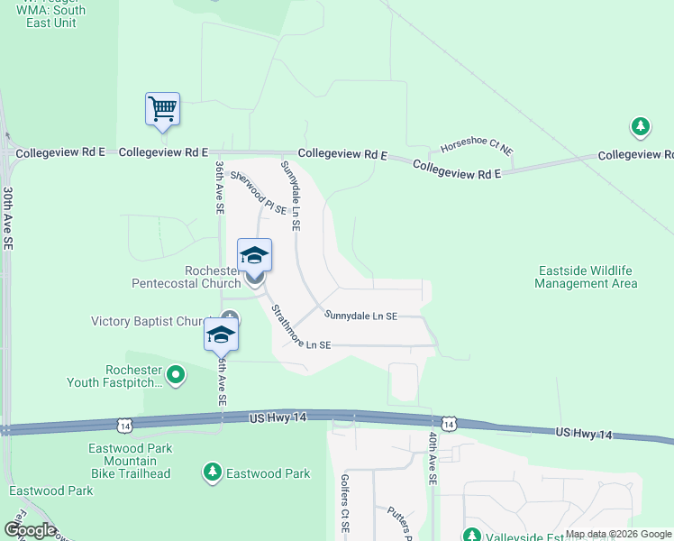 map of restaurants, bars, coffee shops, grocery stores, and more near 278 Brookestone Drive Southeast in Rochester