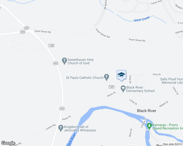 map of restaurants, bars, coffee shops, grocery stores, and more near 162 Leray Street in Black River
