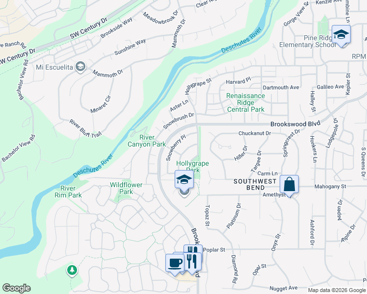 map of restaurants, bars, coffee shops, grocery stores, and more near 61045 Chamomile Place in Bend