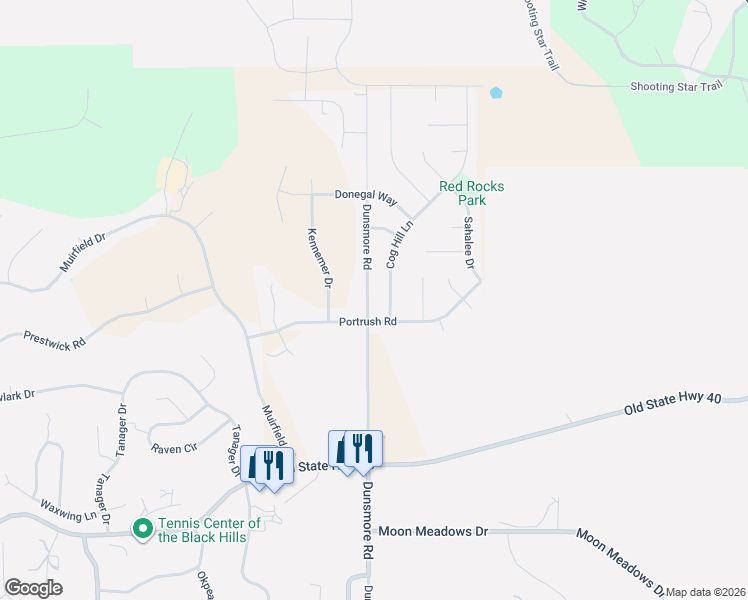 map of restaurants, bars, coffee shops, grocery stores, and more near 6917 Cog Hill Lane in Rapid City