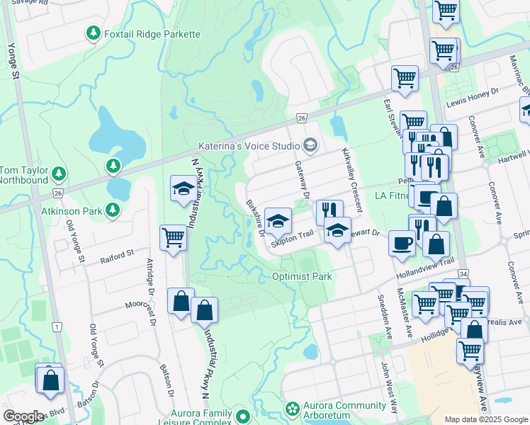 map of restaurants, bars, coffee shops, grocery stores, and more near 10 Somerton Court in Aurora
