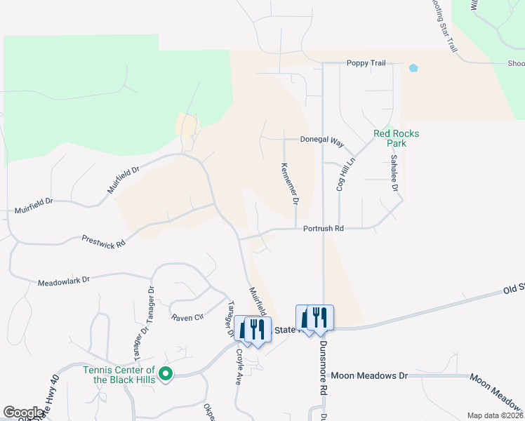 map of restaurants, bars, coffee shops, grocery stores, and more near 6918 Ainsdale Court in Rapid City