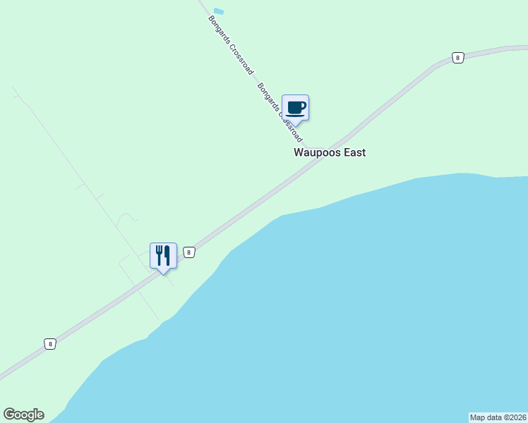 map of restaurants, bars, coffee shops, grocery stores, and more near 3156 County Road 8 in Prince Edward