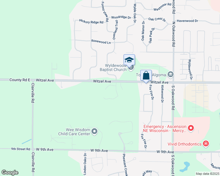 map of restaurants, bars, coffee shops, grocery stores, and more near 3101-3149 Witzel Avenue in Oshkosh