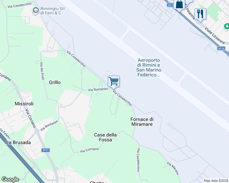 map of restaurants, bars, coffee shops, grocery stores, and more near 37 Via Casalecchio in Provincia di Rimini