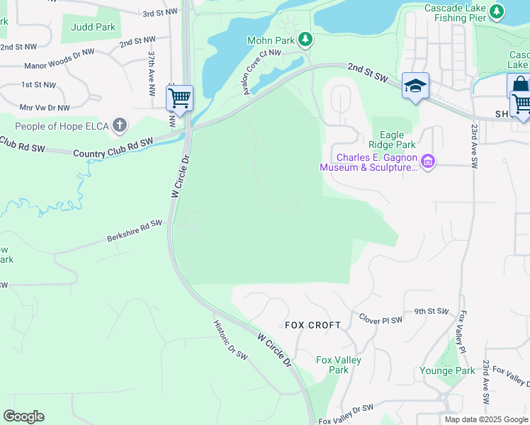 map of restaurants, bars, coffee shops, grocery stores, and more near 3100 Country Club Road Southwest in Rochester