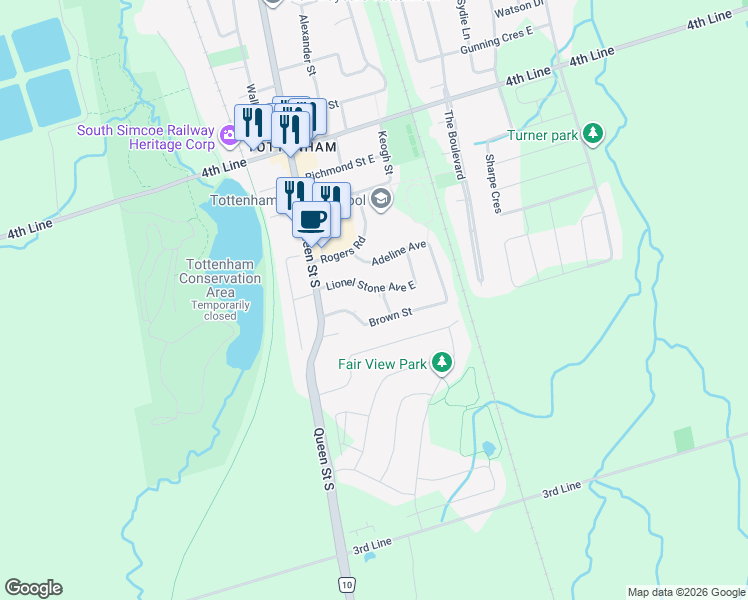 map of restaurants, bars, coffee shops, grocery stores, and more near 8 William Smart Road in New Tecumseth
