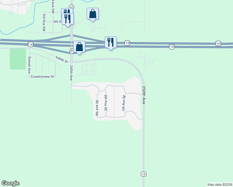 map of restaurants, bars, coffee shops, grocery stores, and more near 1104 6th Avenue Southeast in Kasson