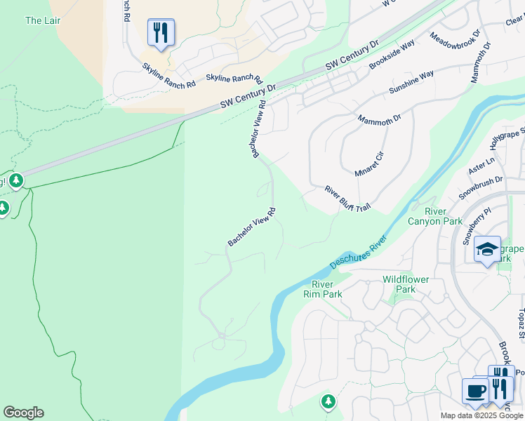 map of restaurants, bars, coffee shops, grocery stores, and more near 61060 Bachelor View Road in Bend