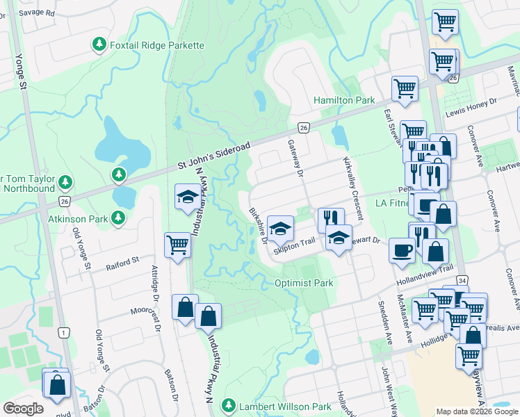 map of restaurants, bars, coffee shops, grocery stores, and more near 10 Somerton Court in Aurora