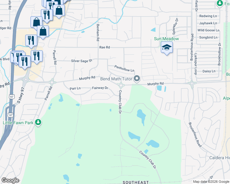 map of restaurants, bars, coffee shops, grocery stores, and more near 20382 Fairway Drive in Bend