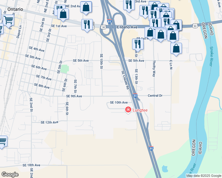 map of restaurants, bars, coffee shops, grocery stores, and more near 1082 Southeast 9th Avenue in Ontario