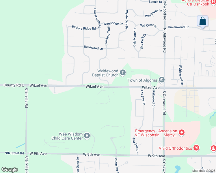 map of restaurants, bars, coffee shops, grocery stores, and more near 3101 Witzel Avenue in Oshkosh
