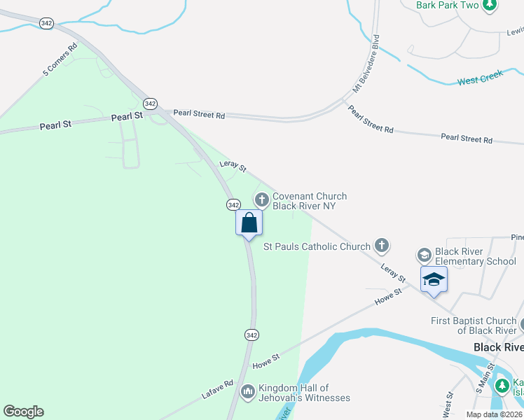 map of restaurants, bars, coffee shops, grocery stores, and more near 28060 Leray Street in Black River