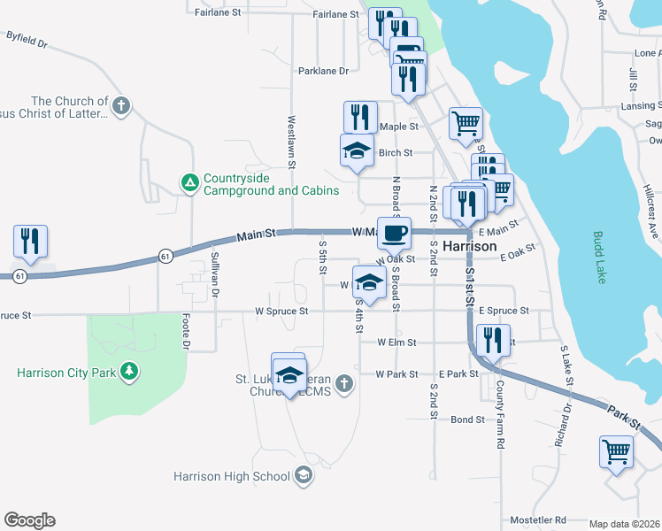 map of restaurants, bars, coffee shops, grocery stores, and more near 348 West Oak Street in Harrison