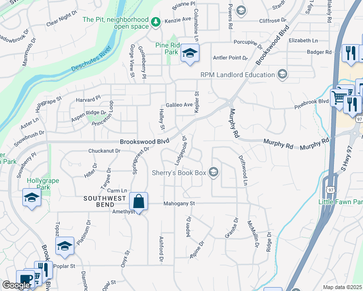 map of restaurants, bars, coffee shops, grocery stores, and more near 61086 Honkers Court in Bend