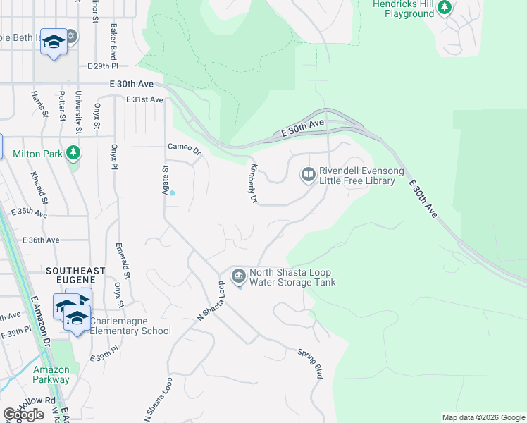 map of restaurants, bars, coffee shops, grocery stores, and more near 1965 Kimberly Drive in Eugene