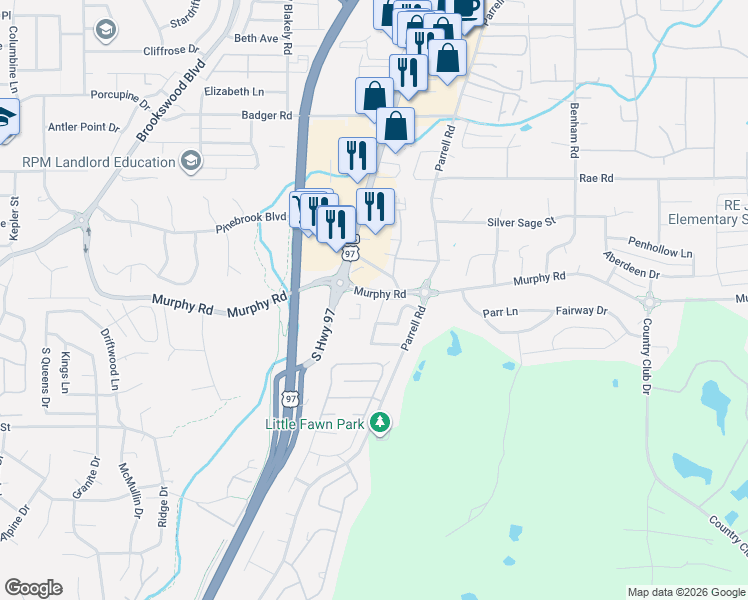 map of restaurants, bars, coffee shops, grocery stores, and more near 61095 Borden Drive in Bend