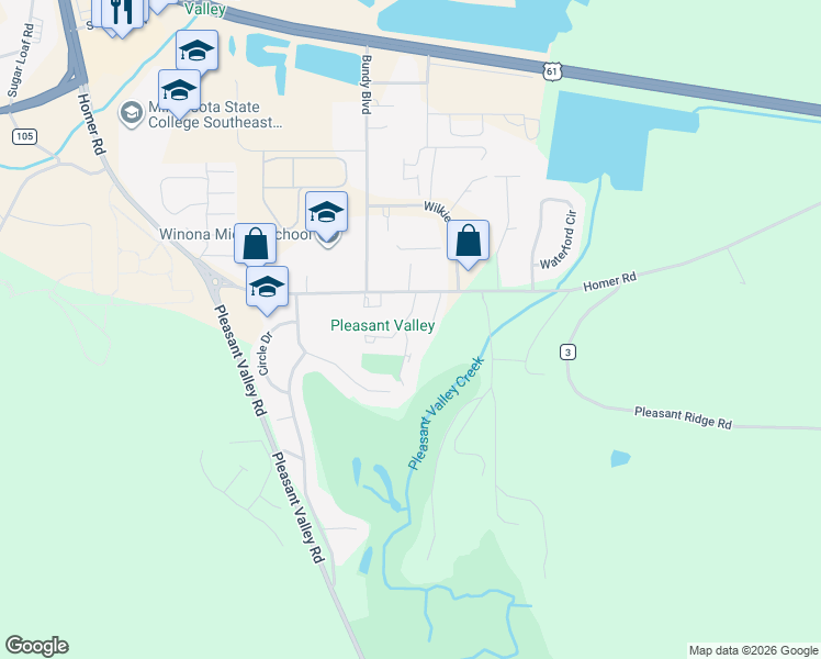 map of restaurants, bars, coffee shops, grocery stores, and more near 52C Links Lane in Winona