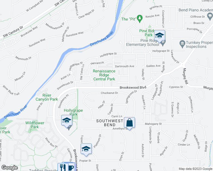 map of restaurants, bars, coffee shops, grocery stores, and more near 61102 Aspen Rim Lane in Bend