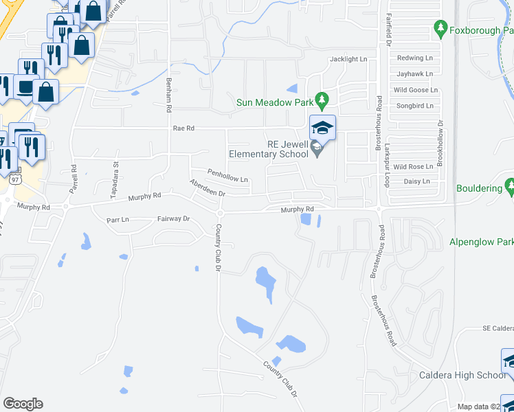 map of restaurants, bars, coffee shops, grocery stores, and more near 20438 Murphy Road in Bend