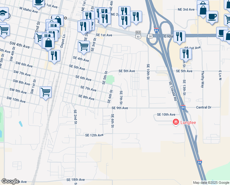 map of restaurants, bars, coffee shops, grocery stores, and more near 666 Southeast 6th Street in Ontario