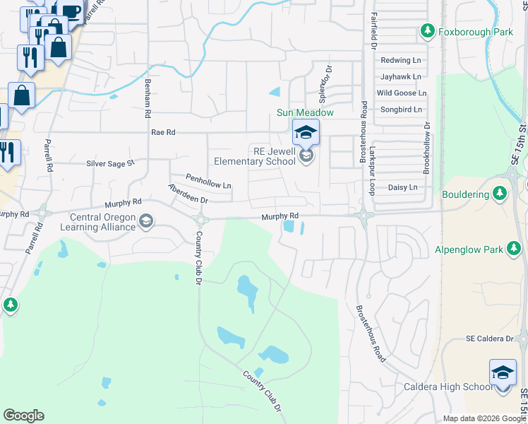 map of restaurants, bars, coffee shops, grocery stores, and more near 20438 Murphy Road in Bend