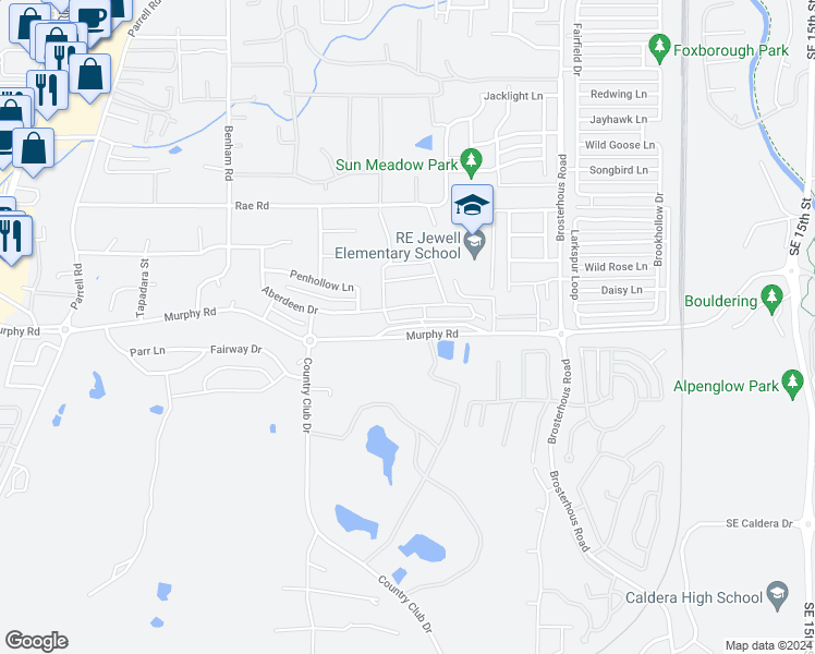 map of restaurants, bars, coffee shops, grocery stores, and more near 20438 Murphy Road in Bend