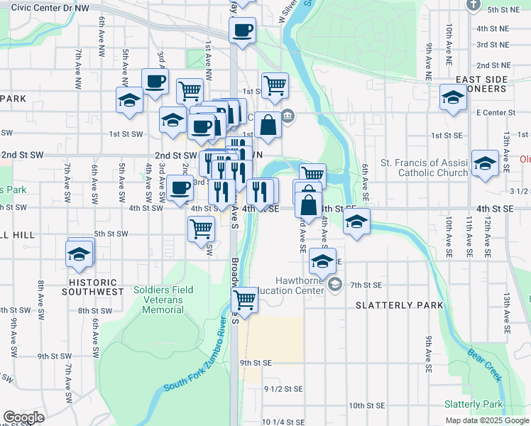 map of restaurants, bars, coffee shops, grocery stores, and more near in Rochester
