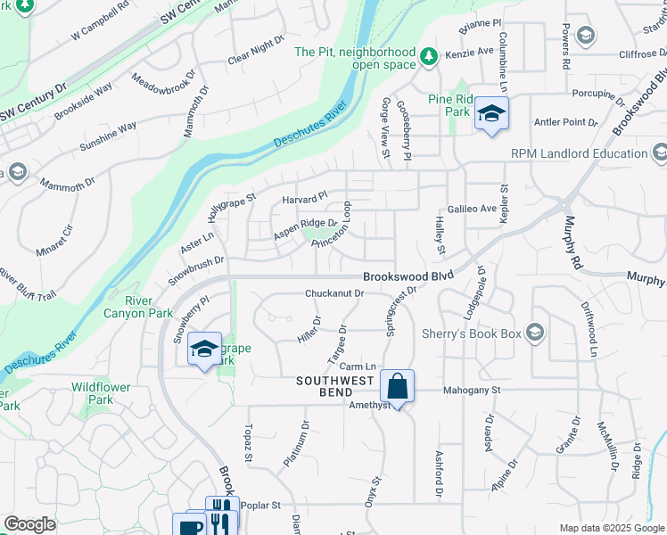 map of restaurants, bars, coffee shops, grocery stores, and more near 61107 Solitude Lane in Bend