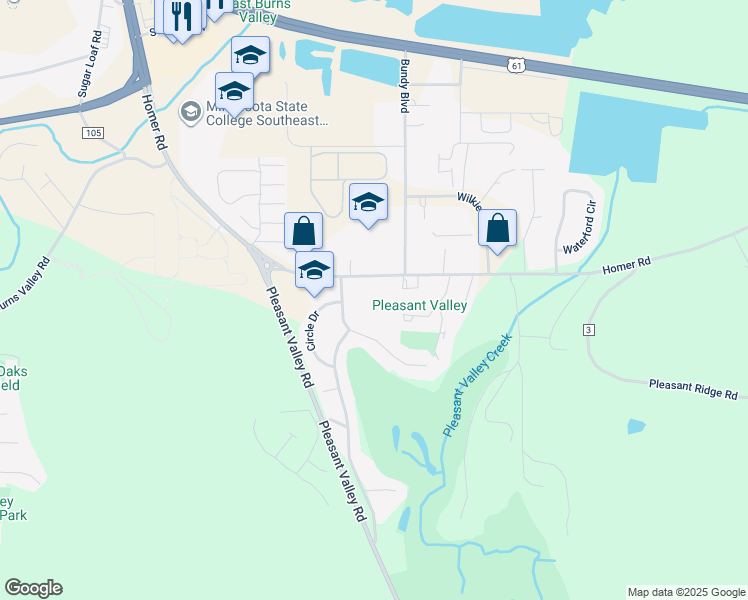 map of restaurants, bars, coffee shops, grocery stores, and more near 1585 Homer Road in Winona