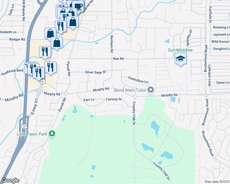 map of restaurants, bars, coffee shops, grocery stores, and more near 20345 Murphy Road in Bend