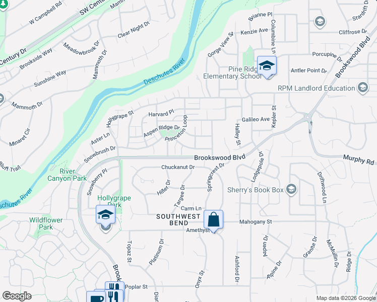 map of restaurants, bars, coffee shops, grocery stores, and more near 19709 Aspen Meadows Drive in Bend