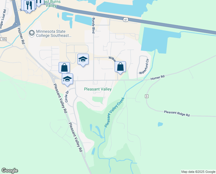 map of restaurants, bars, coffee shops, grocery stores, and more near 52 Links Lane in Winona