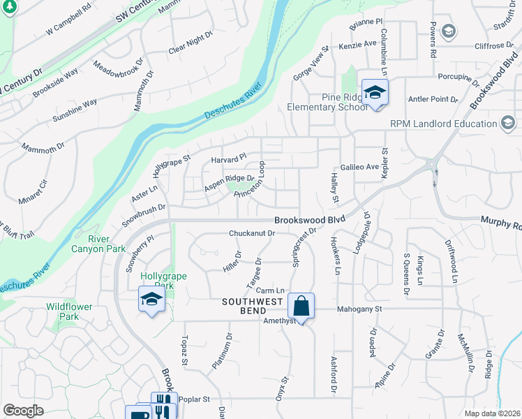 map of restaurants, bars, coffee shops, grocery stores, and more near 19693 Aspen Meadows Drive in Bend