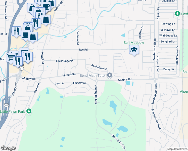 map of restaurants, bars, coffee shops, grocery stores, and more near 20402 Murphy Road in Bend
