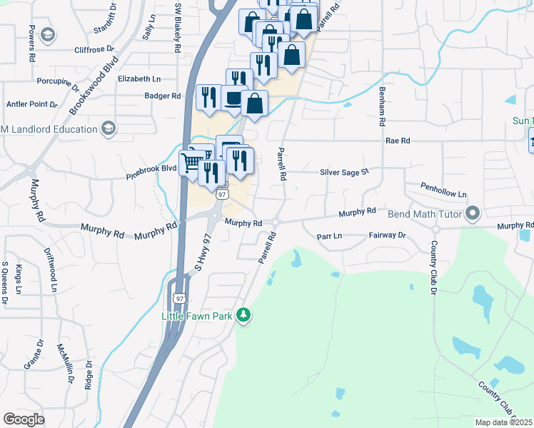 map of restaurants, bars, coffee shops, grocery stores, and more near 20199 Murphy Road in Bend