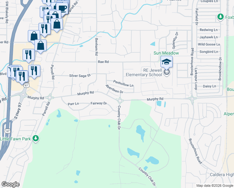 map of restaurants, bars, coffee shops, grocery stores, and more near 20402 Murphy Road in Bend