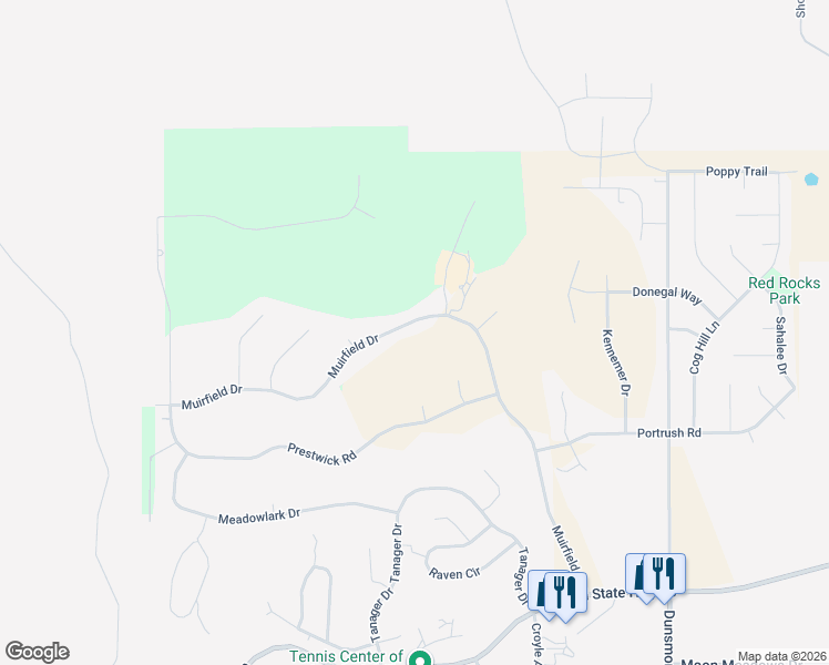 map of restaurants, bars, coffee shops, grocery stores, and more near 6529 Muirfield Drive in Rapid City