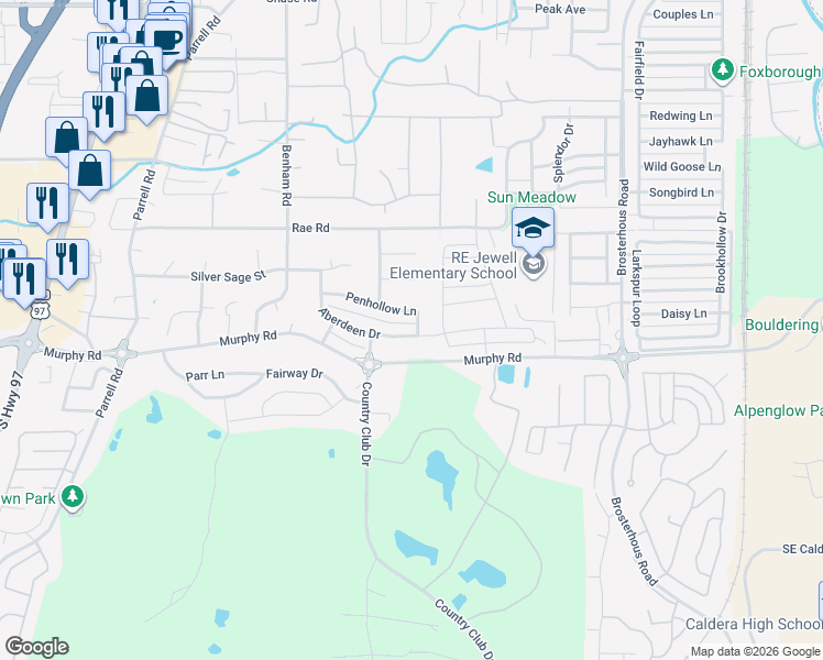 map of restaurants, bars, coffee shops, grocery stores, and more near 20430 Murphy Road in Bend