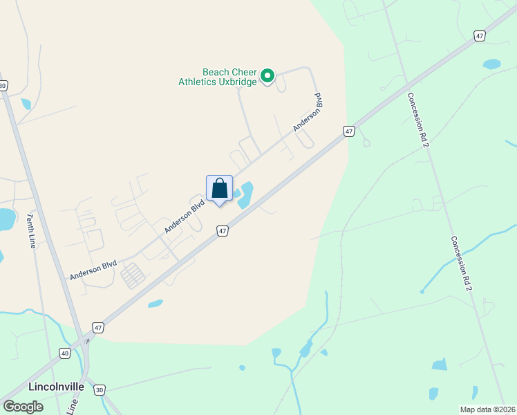 map of restaurants, bars, coffee shops, grocery stores, and more near 169 Durham Regional Highway 47 in Uxbridge